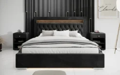 OUTLET-Designer Polsterbett Ida inkl. RGB, USB und Stauraum/200x200/Schwarz/H3