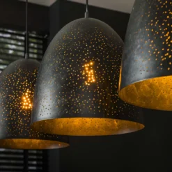 Pendelleuchte „Aliora“ – Mit 3 Leuchten in dunkelgrauer Glockenform im Mesh-Design