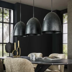 Pendelleuchte „Aliora“ – Mit 3 Leuchten in dunkelgrauer Glockenform im Mesh-Design