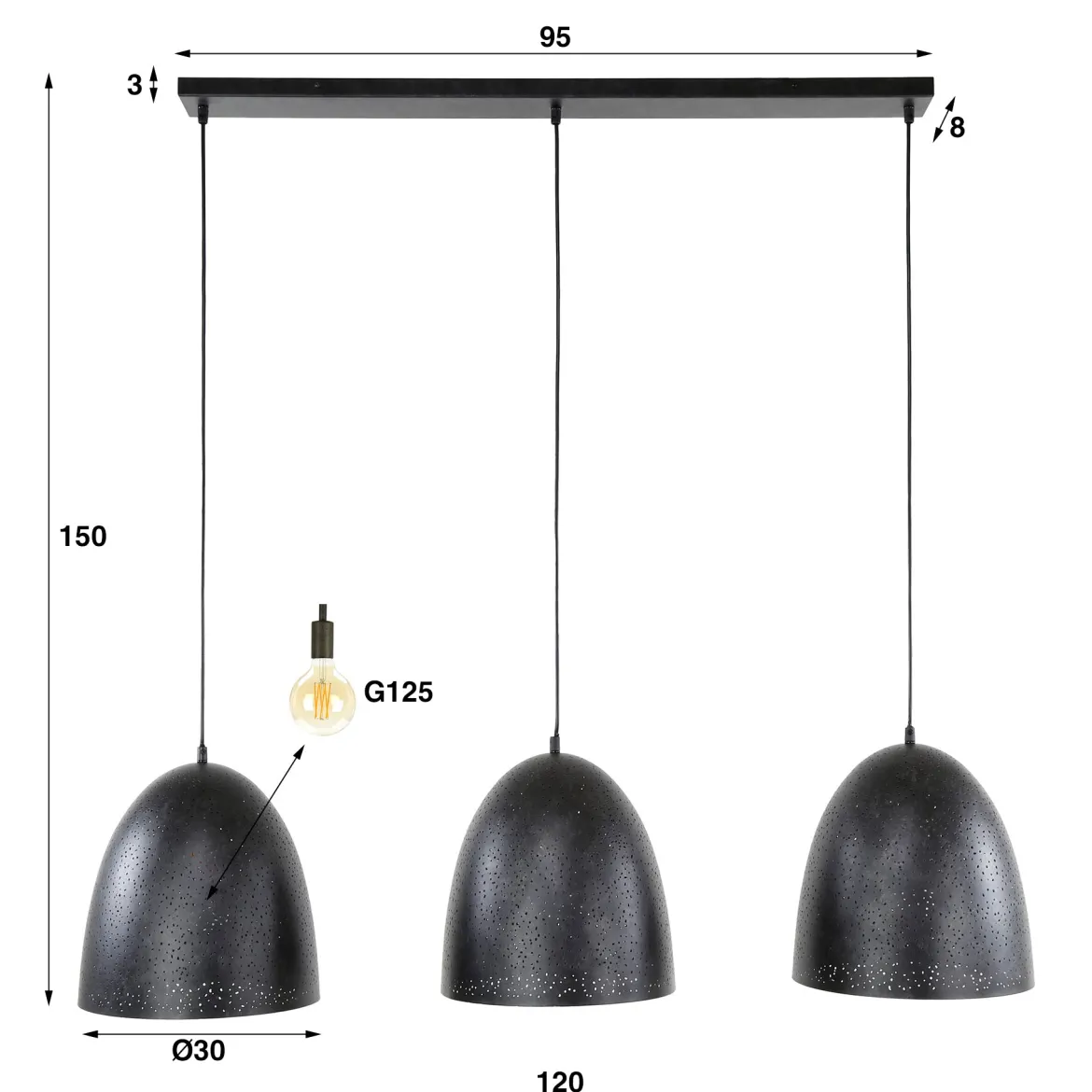 Pendelleuchte „Aliora“ – Mit 3 Leuchten in dunkelgrauer Glockenform im Mesh-Design
