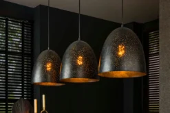 Pendelleuchte „Aliora“ – Mit 3 Leuchten in dunkelgrauer Glockenform im Mesh-Design