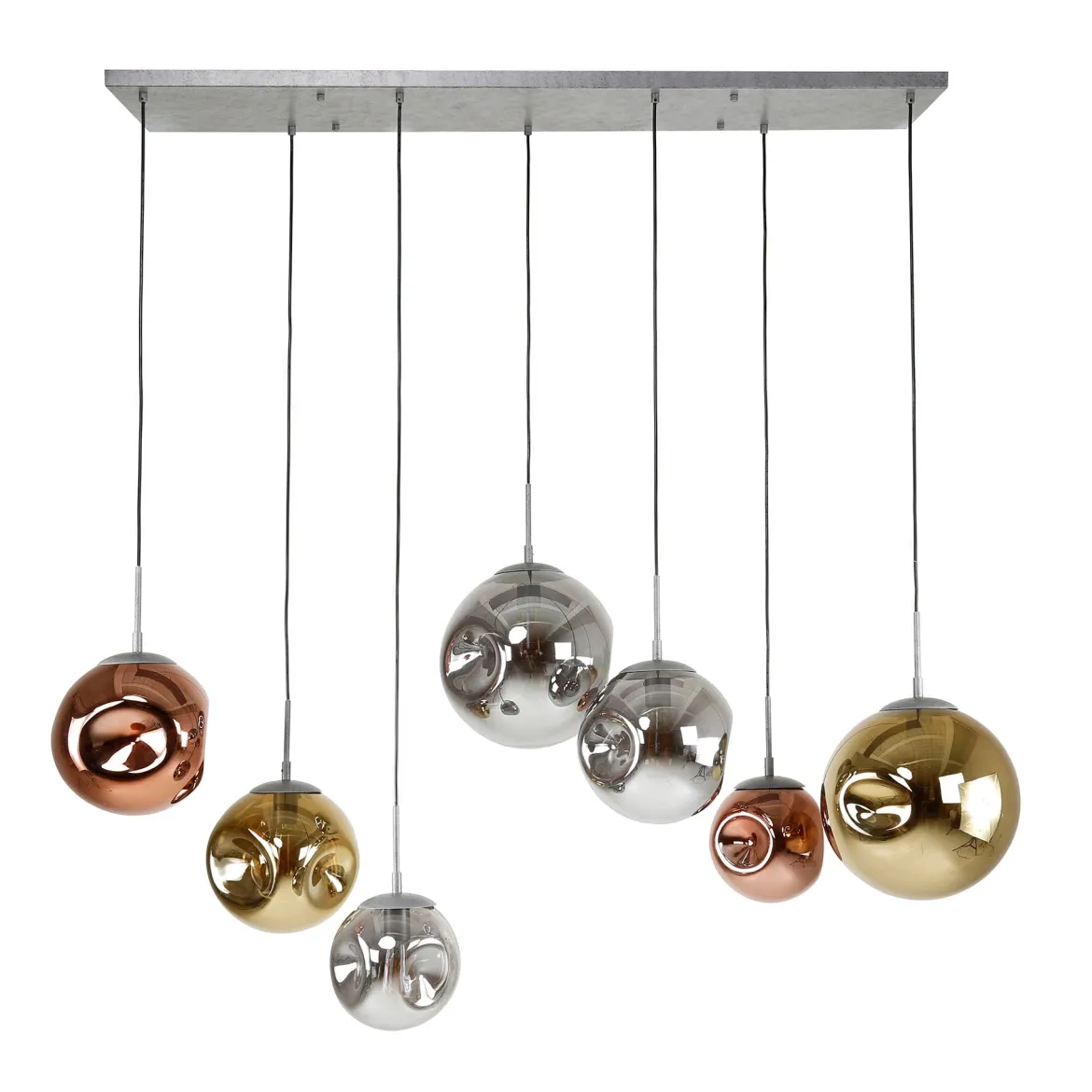 Pendelleuchte "Althea“ – 7 Leuchten in der Metall-Farbkombination Gold, Kupfer und Chrom