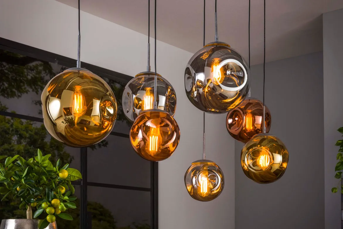 Pendelleuchte "Althea“ – 7 Leuchten in der Metall-Farbkombination Gold, Kupfer und Chrom