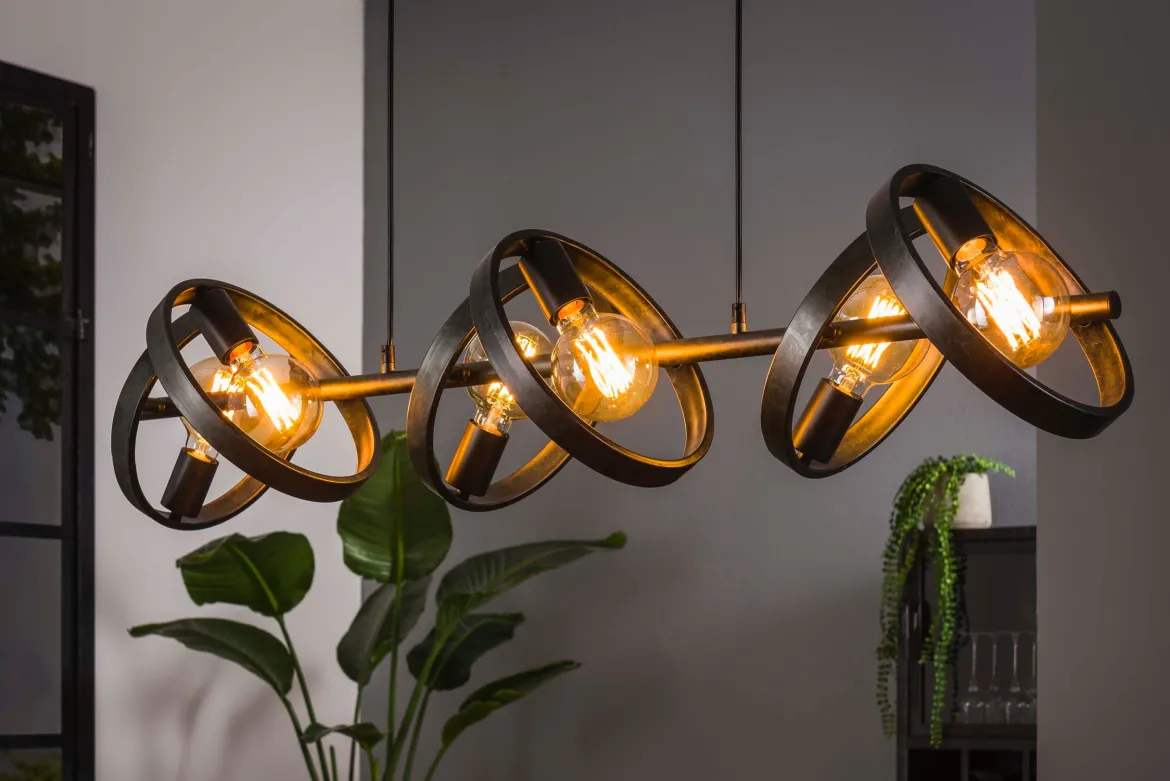 Pendelleuchte Arkon – Metallrahmen in Charcoal mit industrieller Ausstrahlung (6-flammig)