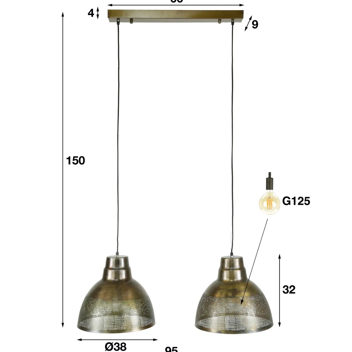 Pendelleuchte "Armonis“ – Mit 2 handperforierten Lampenschirmen aus Metall in Antikbronze