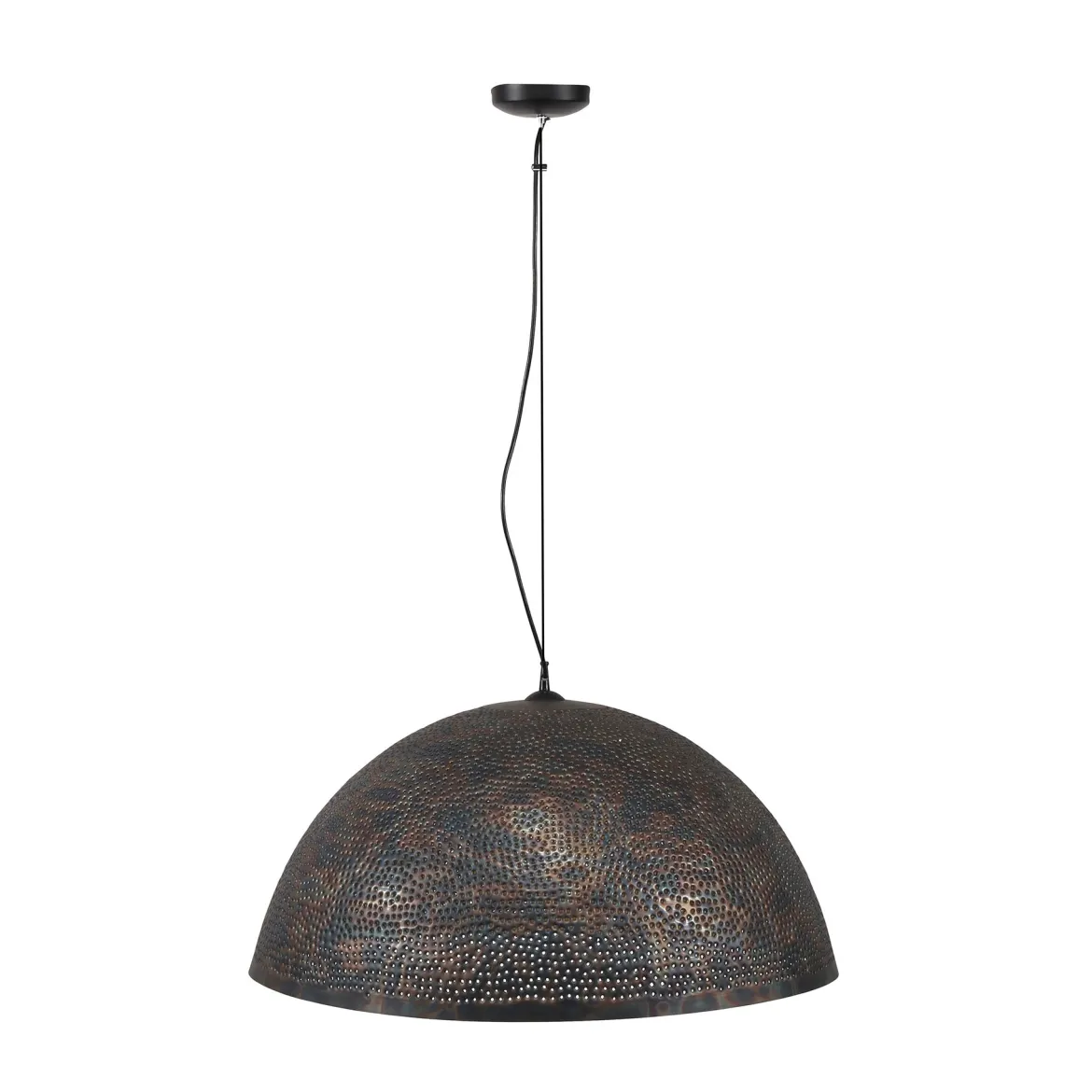 Pendelleuchte "Astryn“ – Großer, perforierter Lampenschirm aus Metall in Schwarz-Bronze