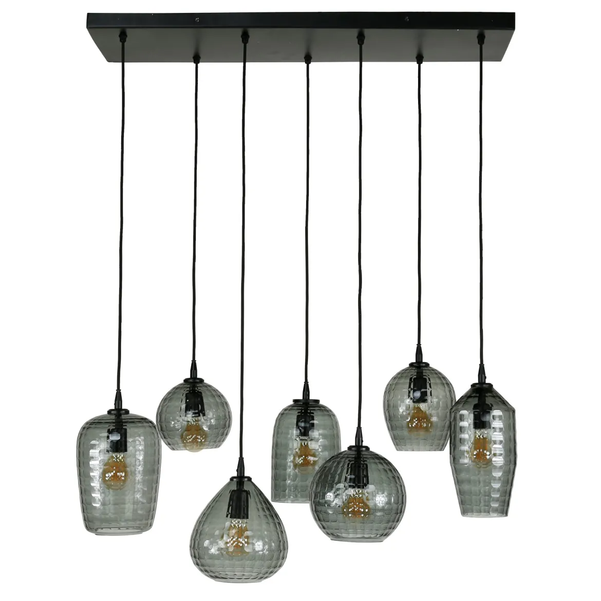 Pendelleuchte „Aurelia“ – mit 7 Leuchten im Rauchglas-Design und Metall Armatur