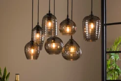 Pendelleuchte „Aurelia“ – mit 7 Leuchten im Rauchglas-Design und Metall Armatur