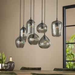 Pendelleuchte „Aurelia“ – mit 7 Leuchten im Rauchglas-Design und Metall Armatur