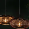 Pendelleuchte Aurex Duo – Metallscheiben in Schwarznickel mit goldenen Akzenten (2-flammig)