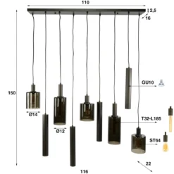 Pendelleuchte Ayu – Cluster-Design in Braun (9-flammig)