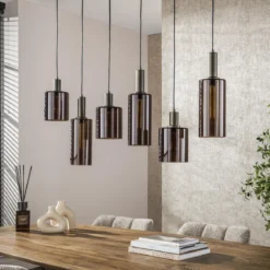 Pendelleuchte Ayu – Zylindrische Glasschirme in Braun (6-flammig)