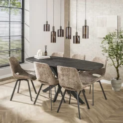 Pendelleuchte Ayu – Zylindrische Glasschirme in Braun (6-flammig)