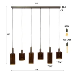 Pendelleuchte Ayu – Zylindrische Glasschirme in Braun (6-flammig)