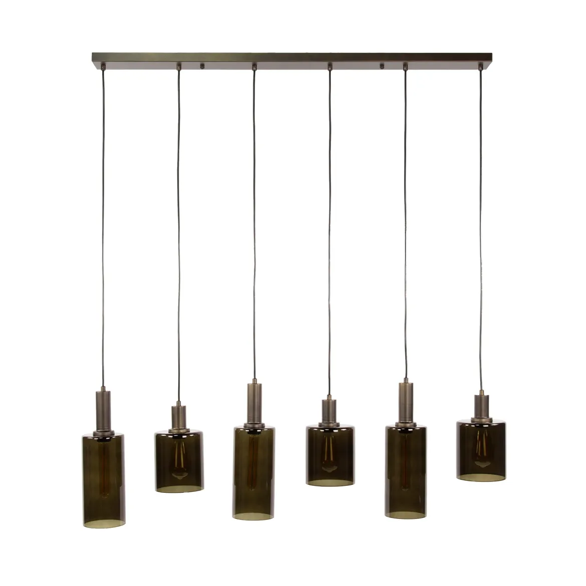 Pendelleuchte Ayu – Zylindrische Glasschirme in Braun (6-flammig)