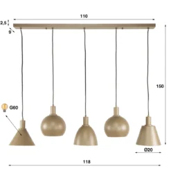 Pendelleuchte Bravino – Fünf Metallschirme in Braun oder Beige (5-flammig)