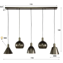 Pendelleuchte Bravino – Fünf Metallschirme in Braun oder Beige (5-flammig)