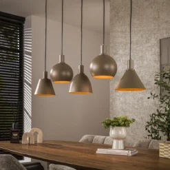 Pendelleuchte Bravino – Fünf Metallschirme in Braun oder Beige (5-flammig)
