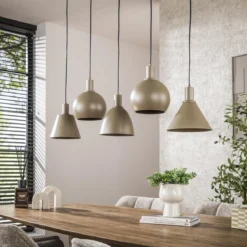 Pendelleuchte Bravino – Fünf Metallschirme in Braun oder Beige (5-flammig)