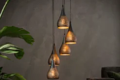 Pendelleuchte "Calira“ – Gestuft mit 5 perforierten Lampenschirmen aus Metall in Schwarz-Bronze