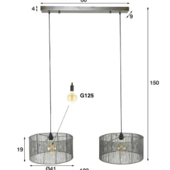 Pendelleuchte „Candela“ – 2 Leuchten mit geflochtenem Lampenschirm aus Schwarznickel