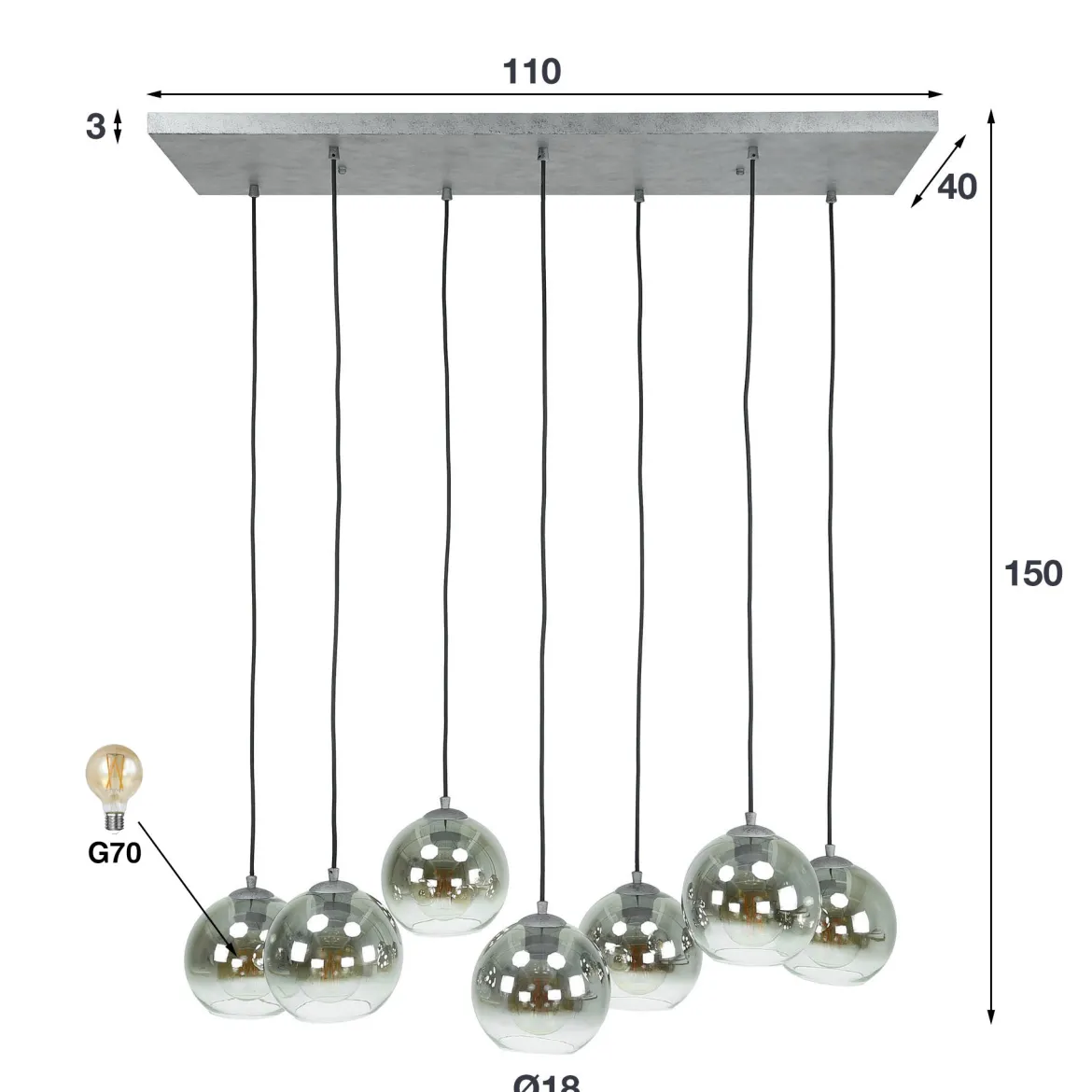 Pendelleuchte „Clarus“ – Rauchglas mit Farbverlauf und Metallarmatur