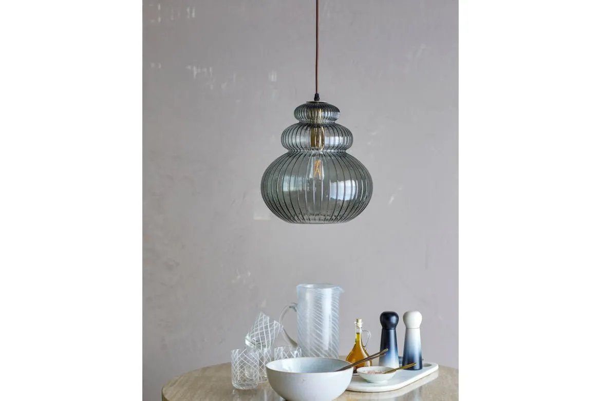 Pendelleuchte Dana – Graues Glas mit goldener Fassung