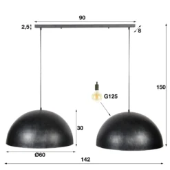 Pendelleuchte „Elandra“ – 2 Leuchten mit 60cm großen, domartigen Lampenschirmen in Dunkelgrau