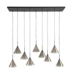 Pendelleuchte „Elunara“ – Mit 9 Leuchten in konischem Rauchglas und 150cm höhenverstellbar