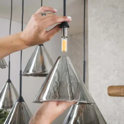 Pendelleuchte „Elunara“ – Mit 9 Leuchten in konischem Rauchglas und 150cm höhenverstellbar