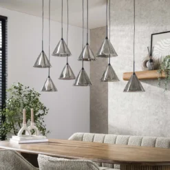 Pendelleuchte „Elunara“ – Mit 9 Leuchten in konischem Rauchglas und 150cm höhenverstellbar