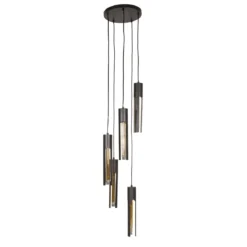Pendelleuchte „Fenora“ – Gestuft mit 5 Leuchten in schwarzem Tube-Design