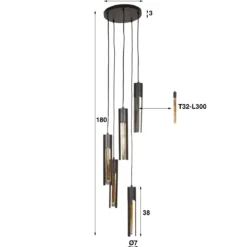 Pendelleuchte „Fenora“ – Gestuft mit 5 Leuchten in schwarzem Tube-Design