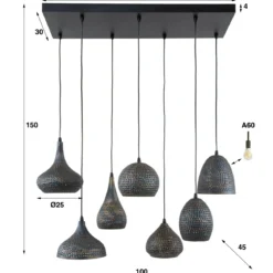 Pendelleuchte "Lioris“ – Mit 7 individuellen Lampenschirmen aus Metall in Schwarz-Bronze