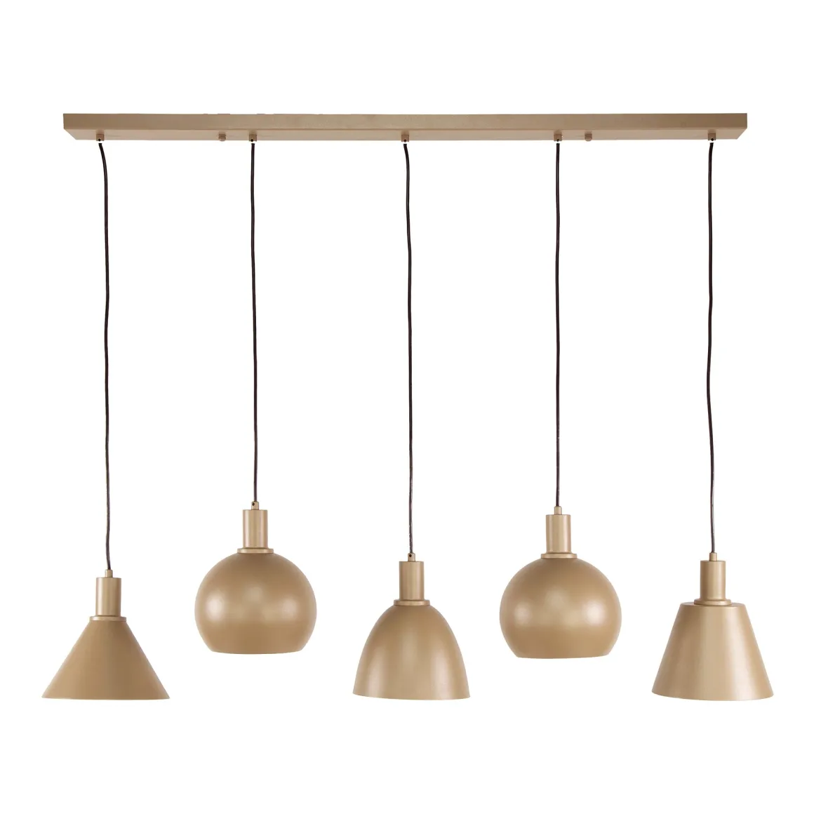 Pendelleuchte "Lumiselle“ – 5 Leuchten aus Metall in unterschiedlichen Formen in Beige oder Bronze