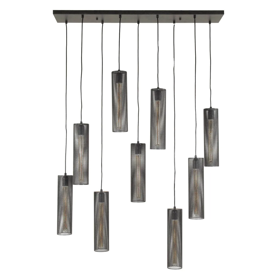 Pendelleuchte „Marcella“ – Mit 9 Leuchten in edlem, schwarzen Tube-Mesh-Design