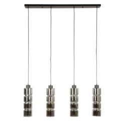 Pendelleuchte „Navaro“ – 4 Leuchten mit verchromten Glasschirmen in Zylinder-Form