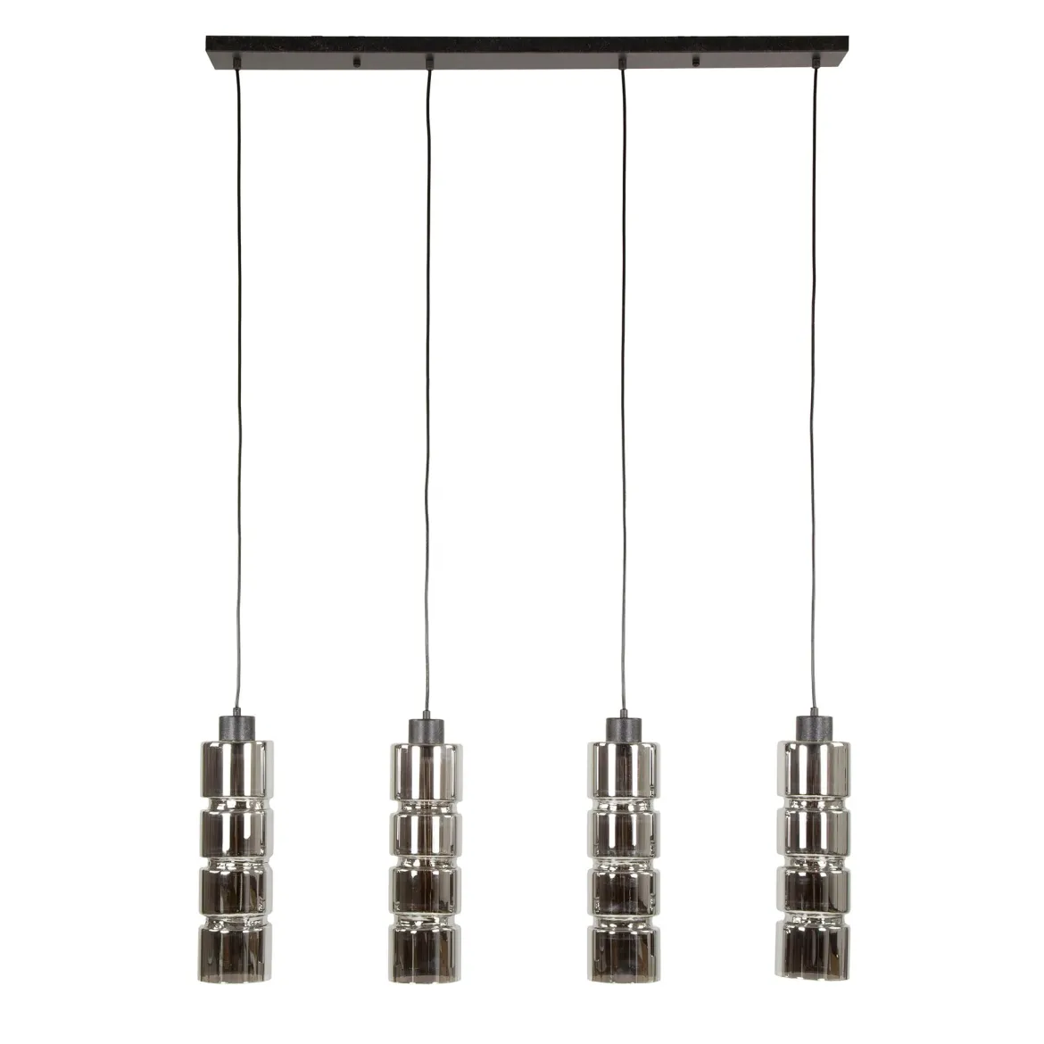 Pendelleuchte „Navaro“ – 4 Leuchten mit verchromten Glasschirmen in Zylinder-Form