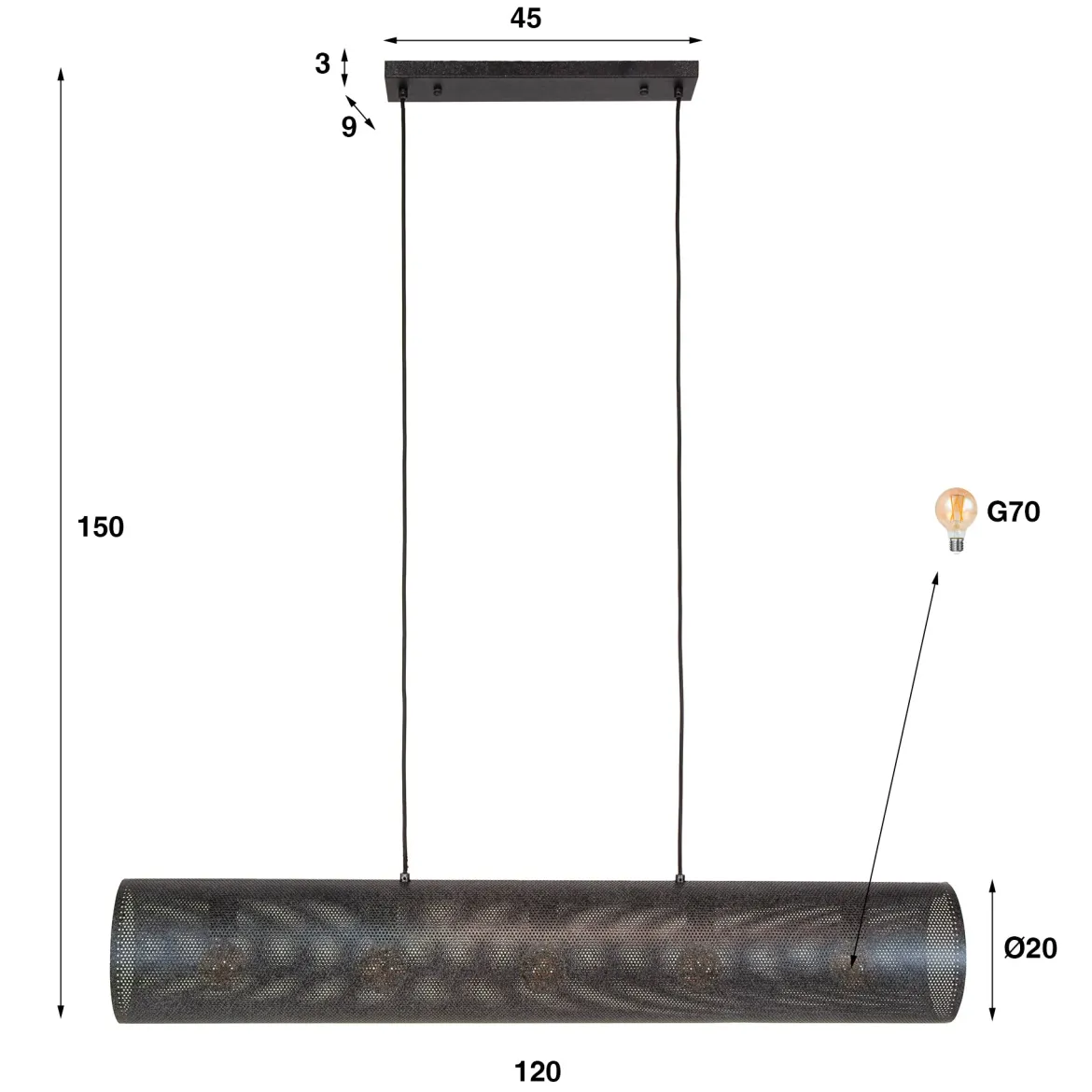 Pendelleuchte „Nerissa“ – Mit 5 Leuchten in horizontalem Tube-Mesh-Design in Schwarz
