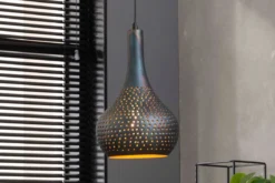 Pendelleuchte "Nolira“ – Konisch geformter, handperforierter Lampenschirm in Schwarzbraun