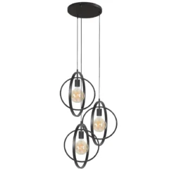 Pendelleuchte Orbitra Trio – Gestuftes Ringdesign in Anthrazit (3-flammig)