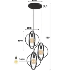 Pendelleuchte Orbitra Trio – Gestuftes Ringdesign in Anthrazit (3-flammig)