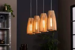 Pendelleuchte „Orenda“ – 4 Leuchten mit Lampenschirmen aus Mangoholz