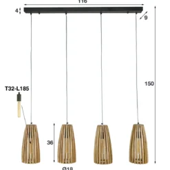 Pendelleuchte „Orenda“ – 4 Leuchten mit Lampenschirmen aus Mangoholz