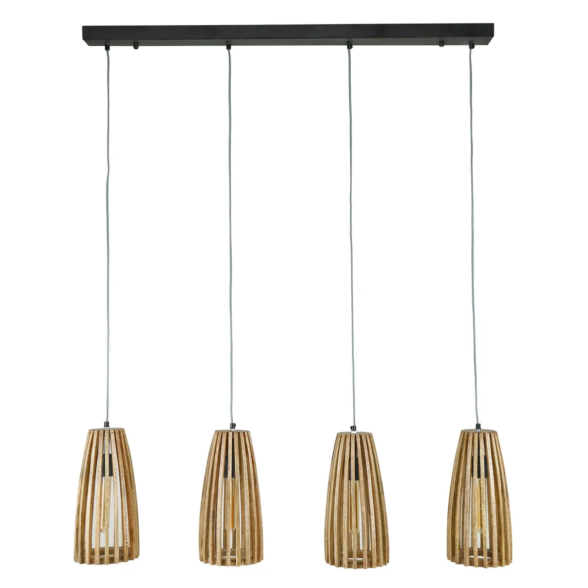 Pendelleuchte „Orenda“ – 4 Leuchten mit Lampenschirmen aus Mangoholz