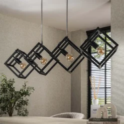 Pendelleuchte „Orlis“ – 4 Leuchten angeordnet im Cube-Design in Anthrazit