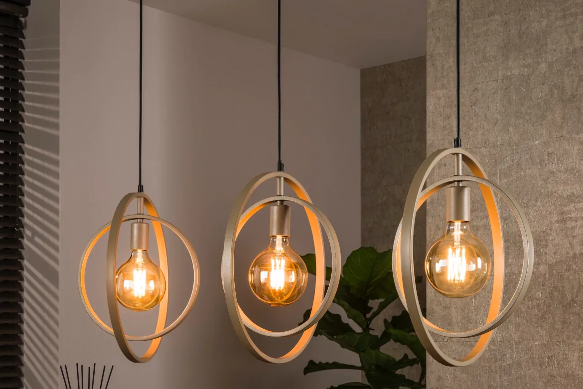 Pendelleuchte Rotaro Line – Lineares Ringdesign in Anthrazit oder Beige (3-flammig)