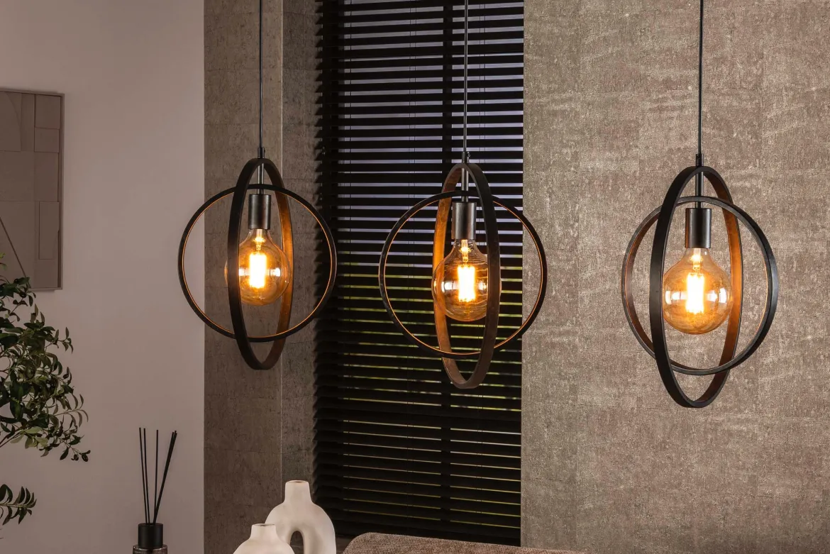 Pendelleuchte Rotaro Line – Lineares Ringdesign in Anthrazit oder Beige (3-flammig)