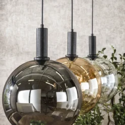 Pendelleuchte "Seralis“ – 3 Glasschirme in Chrom, Bernstein und Transparent mit Metall Armatur