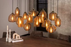 Pendelleuchte "Solaro" – mit 15 Leuchten im Rib-Glass Design und Bernsteinfarben